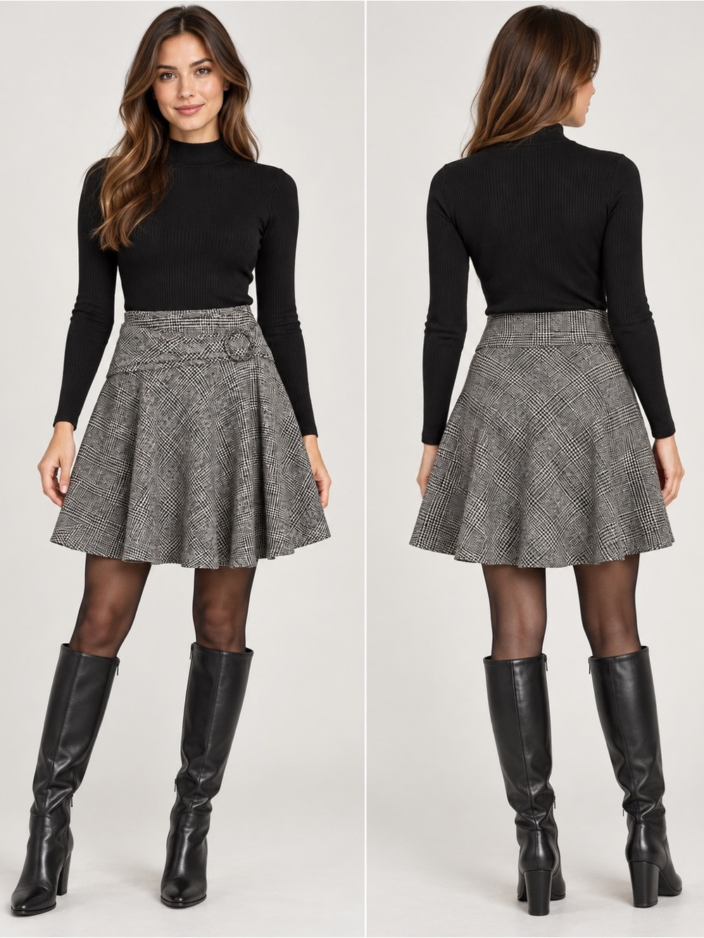 Classiques Entier Black and White Plaid Circle Skirt Size 0 Preppy Classic